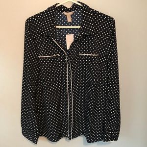 Banana Republic Navy & White Polka Dot XL Blouse